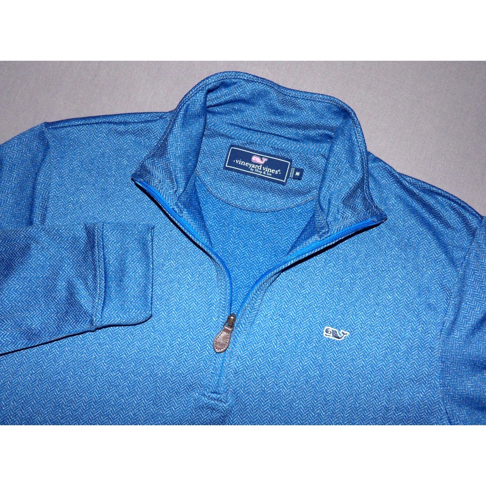 Vineyard Vines Blue Herringbone Stretch Collared 1/4 Zip Performance Jacket MED